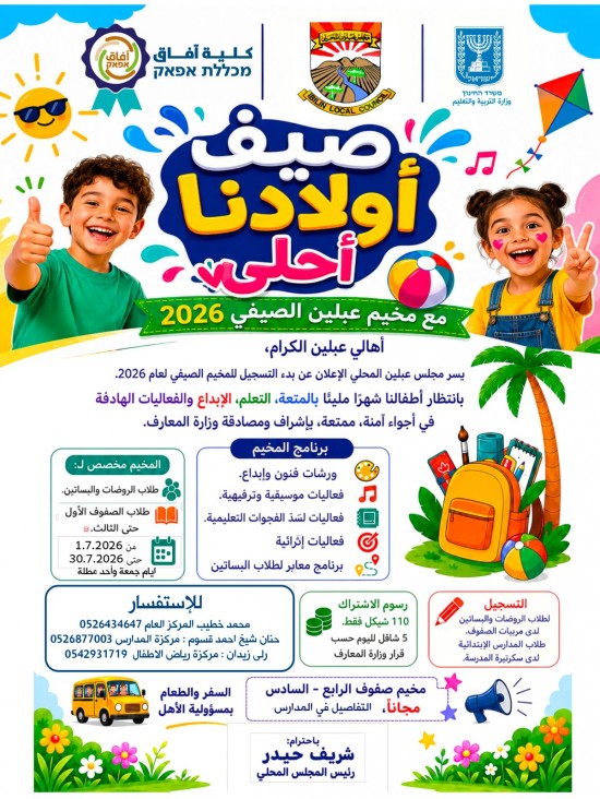 مجلس عبلين المحلي وكلية آفاق ووزارة المعارف ...