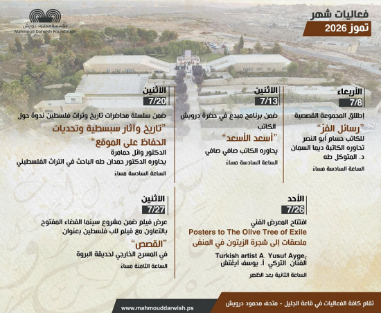 فعاليات شهر تموز 7 في متحف محمود درويش